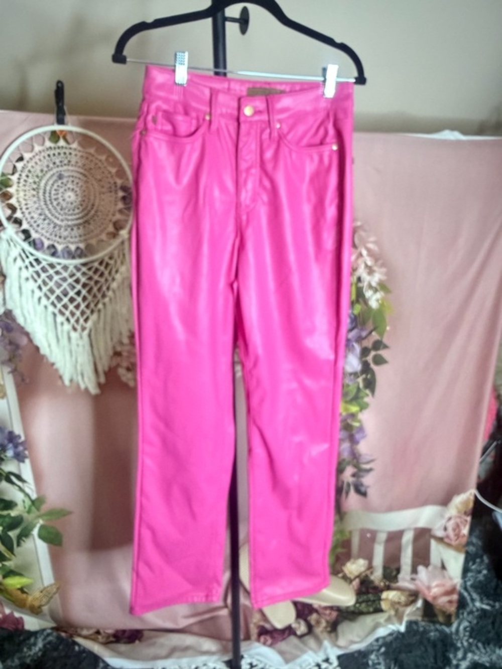 Judy Blue Hot Pink Faux Leather Skinny Jeans, Size 3/26